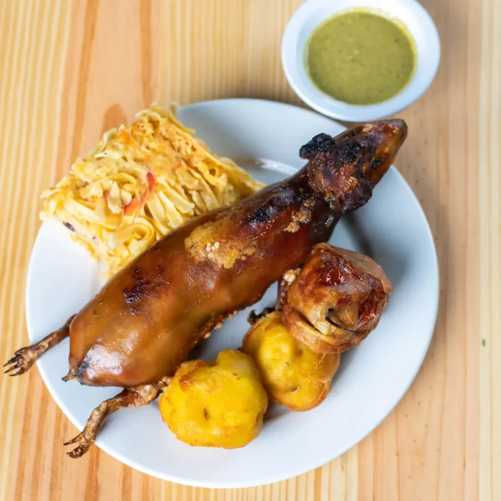 Colorful Peruvian dishes and Andean ingredients at a Cusco food market